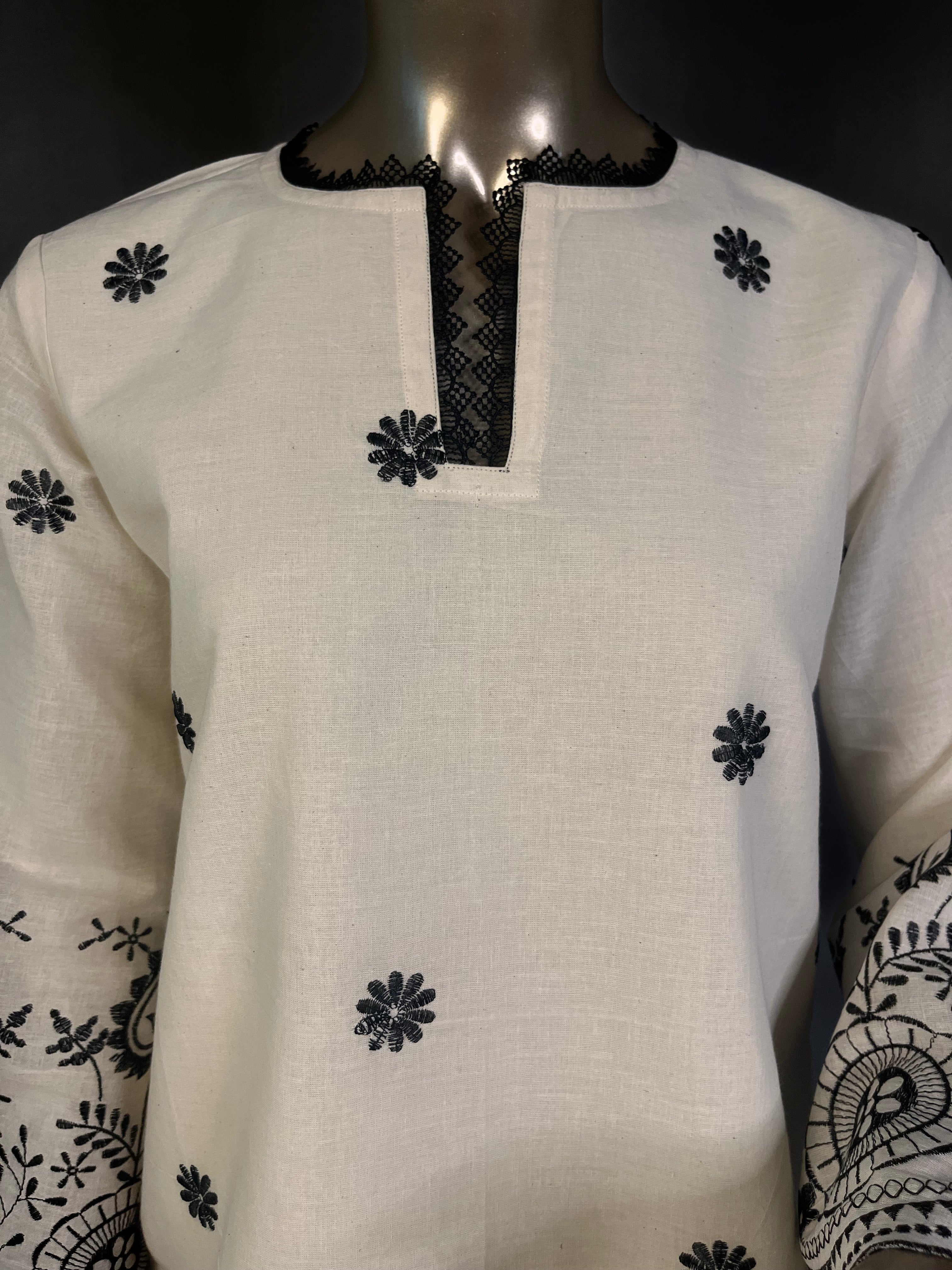 SHAMA Kora Cotton Thread Embroidered Farshi Shalwar