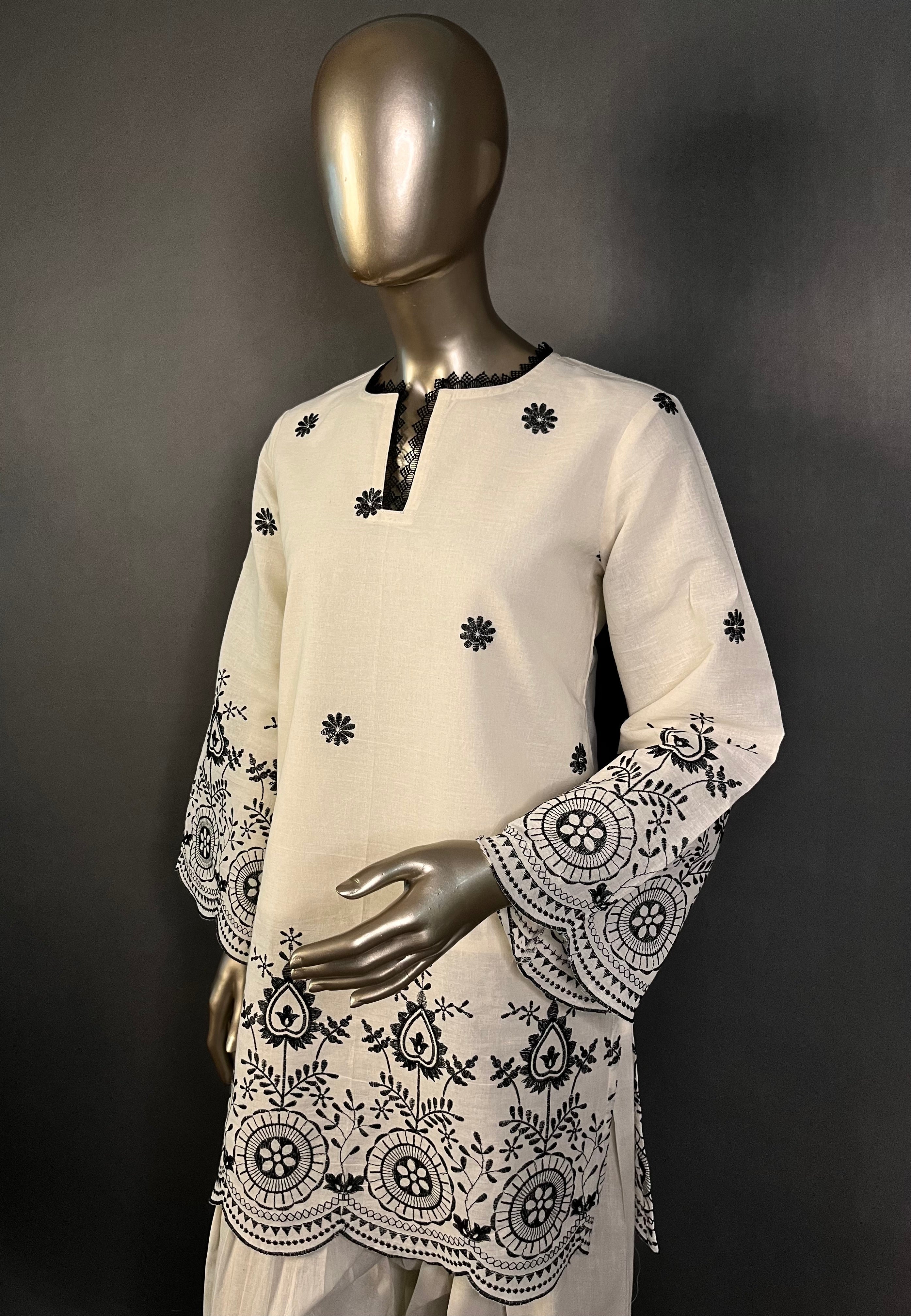 SHAMA Kora Cotton Thread Embroidered Farshi Shalwar