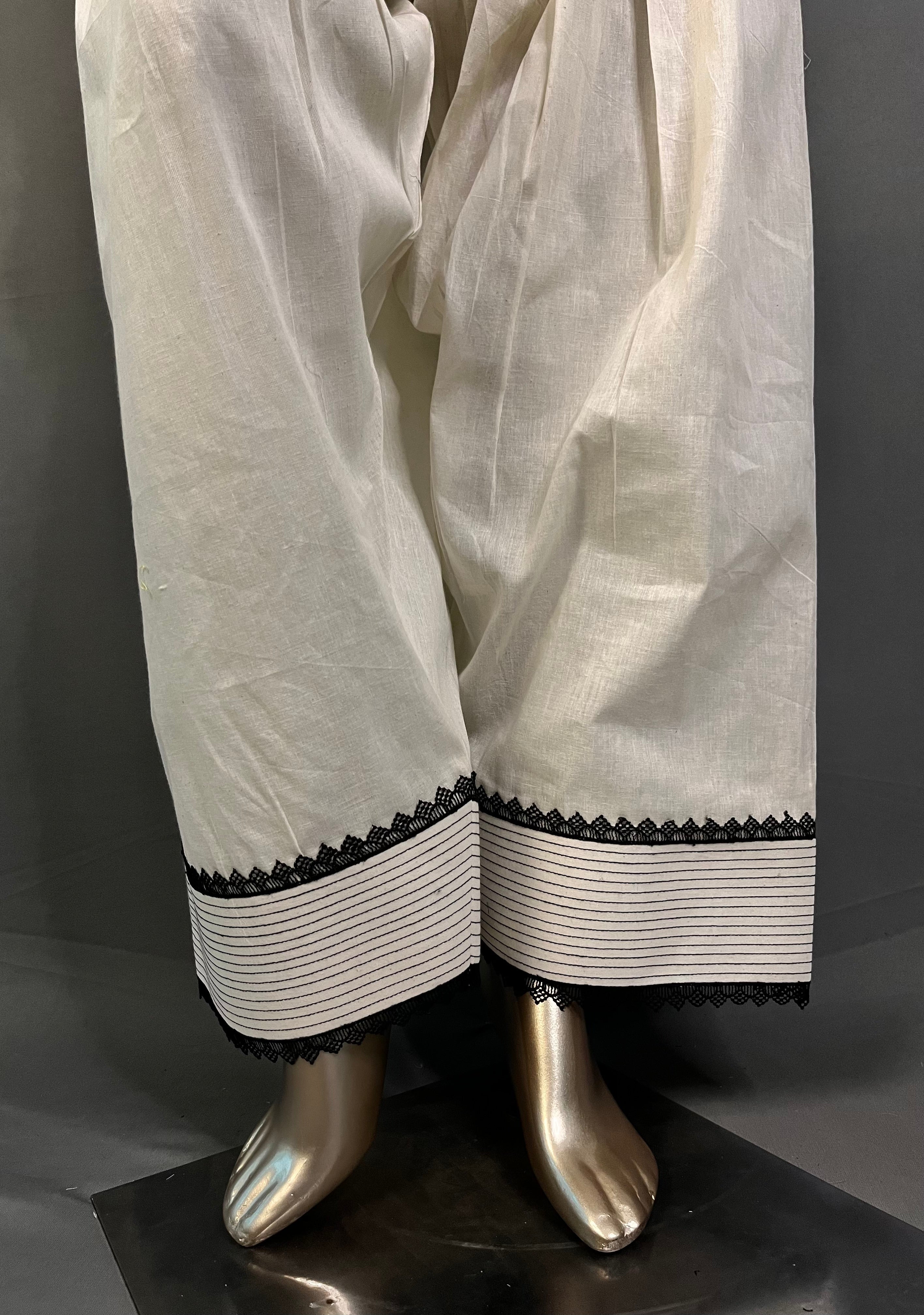 SHAMA Kora Cotton Thread Embroidered Farshi Shalwar