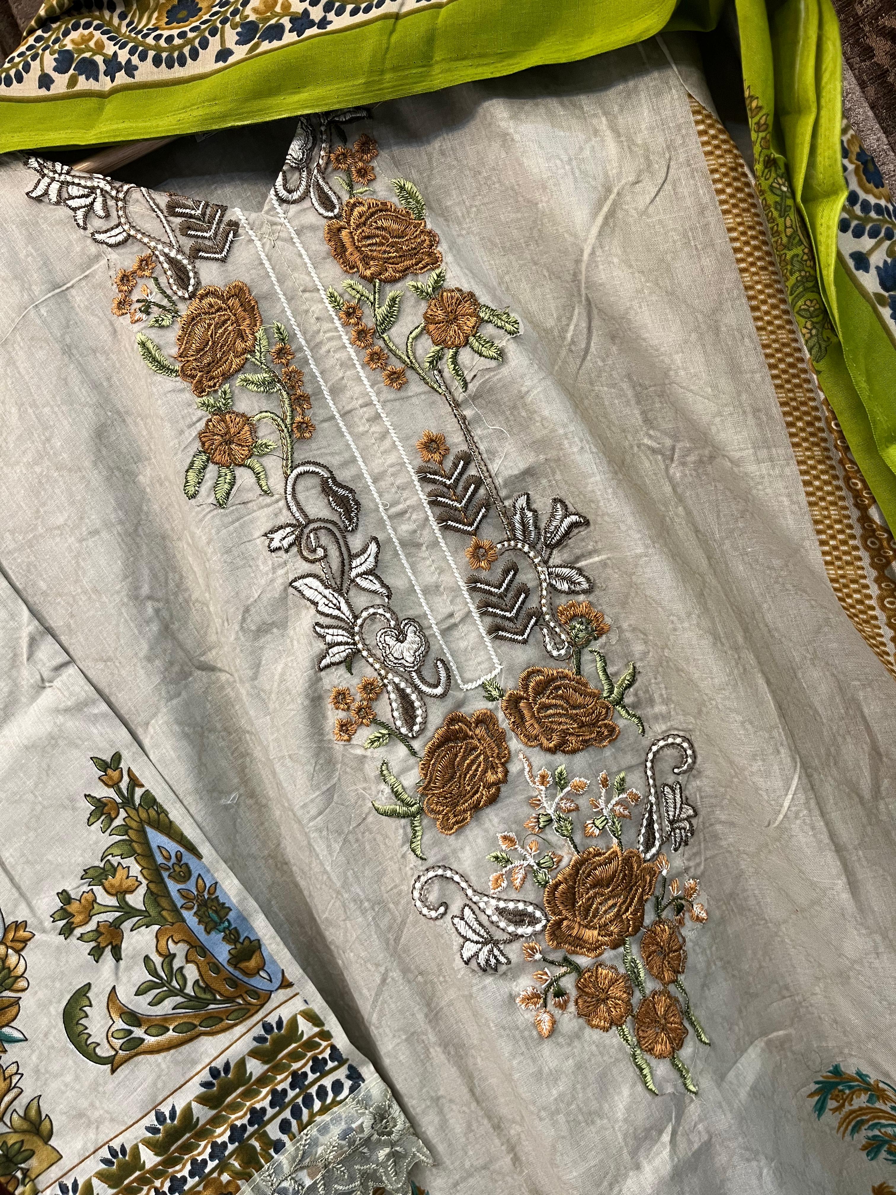 Pakistani Stitched Lawn - Lime Green